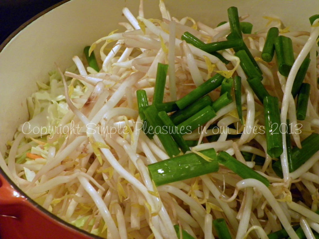 bean sprouts, green part of the green onions, salt, and white pepper