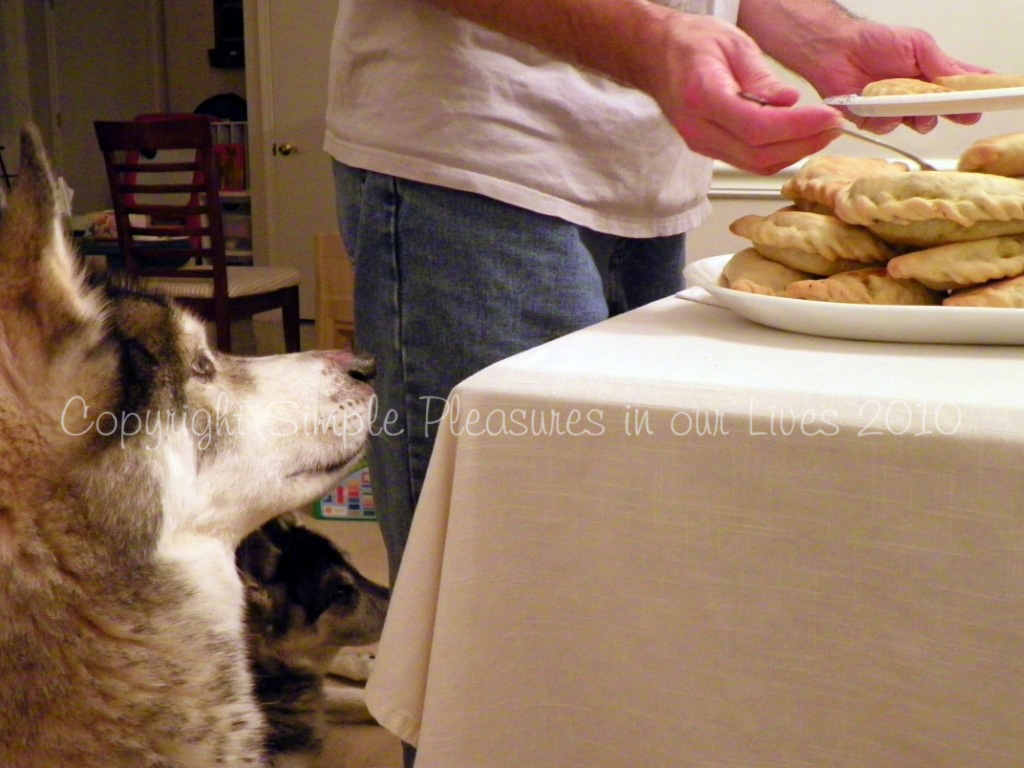 Hey, we didn’t hog all the curry puffs. We shared with our four-legged babies as well. They each had one. OK, we were piggies! *grin*