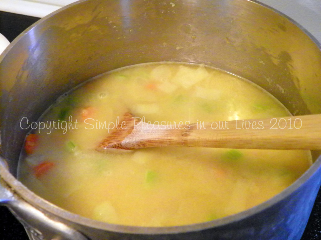 Add chicken broth and pepper